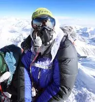 On the summit of Everest with Tim Mosedale, May 2017.